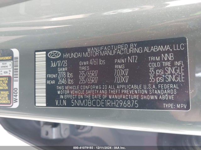 Hyundai TUCSON SEL 2024 5NMJBCDE1RH296875 Image 9