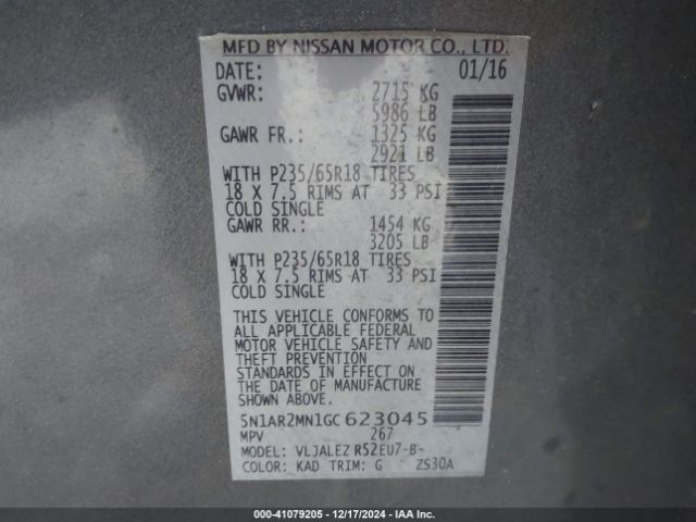 5N1AR2MN1GC623045 Nissan Pathfinder Sv