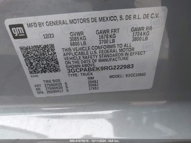 3GCPABEK9RG222983 Chevrolet Silverado 1500 2wd  Short Bed Custom