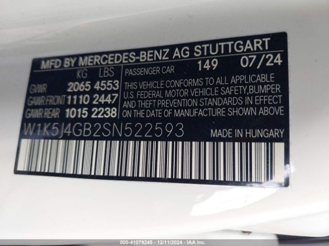W1K5J4GB2SN522593 Mercedes-Benz Cla 250 Coupe