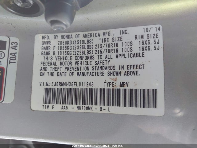 Honda CR-V LX 2015 5J6RM4H38FL011248 Image 9