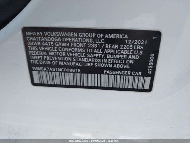 1VWSA7A31NC008618 Volkswagen Passat 2.0t Se