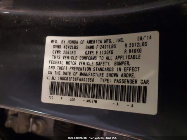 1HGCR3F88FA000950 Honda Accord Ex-l V-6