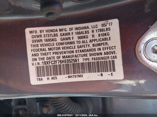 Honda CIVIC EX 2017 19XFC2F76HE052561 Image 9