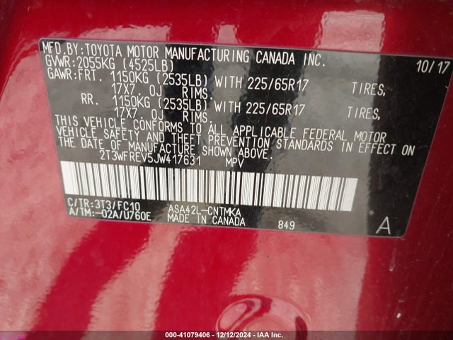 2T3WFREV5JW417631 Toyota Rav4 Adventure/xle