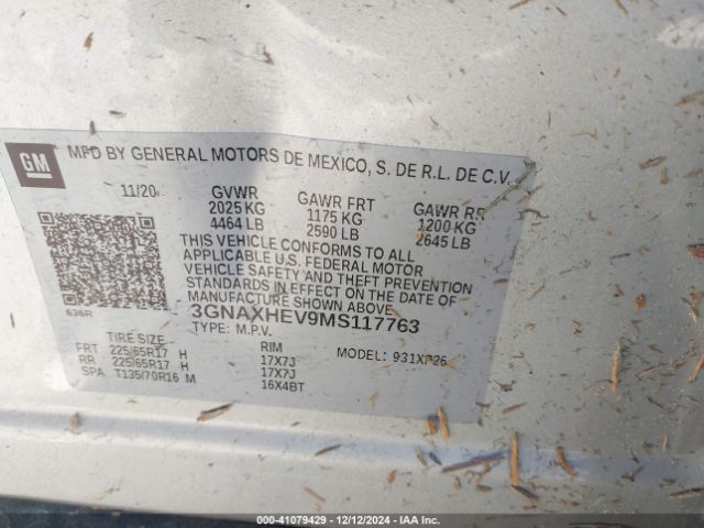 3GNAXHEV9MS117763 Chevrolet Equinox Fwd Ls