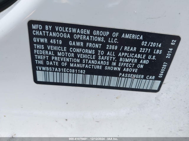 1VWBS7A31EC081162 Volkswagen Passat 1.8t Se