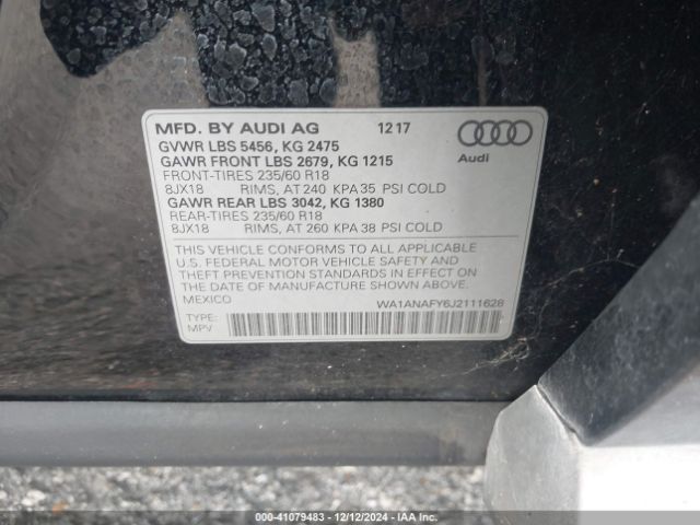 WA1ANAFY6J2111628 Audi Q5 2.0t Premium/2.0t Tech Premium