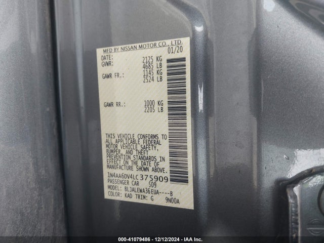 Nissan Maxima Sl Xtronic Cvt 2020 1N4AA6DV4LC375909 Image 9