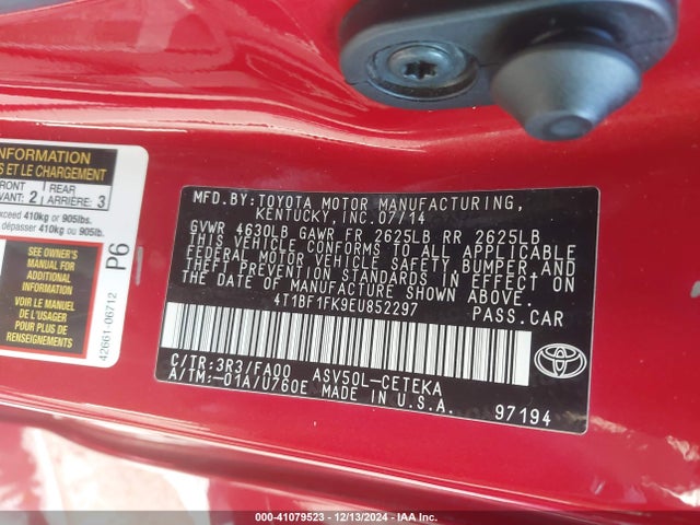 4T1BF1FK9EU852297 Toyota CAMRY L