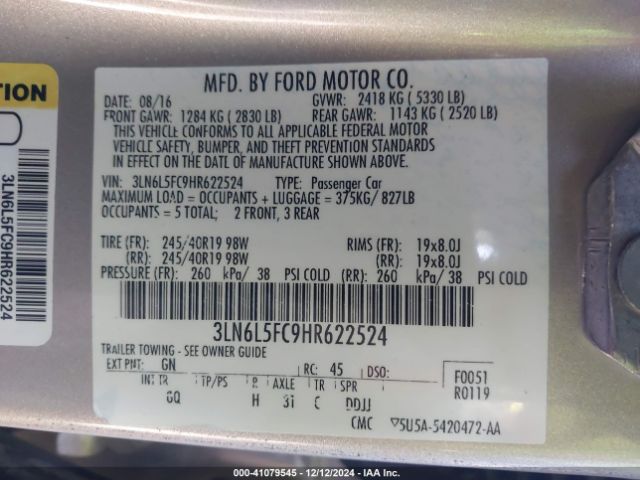 3LN6L5FC9HR622524 Lincoln Mkz Reserve