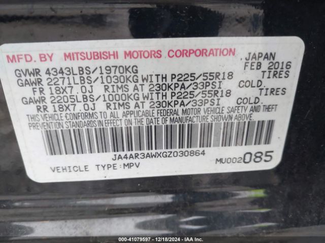 JA4AR3AWXGZ030864 Mitsubishi Outlander Sport 2.4 Es