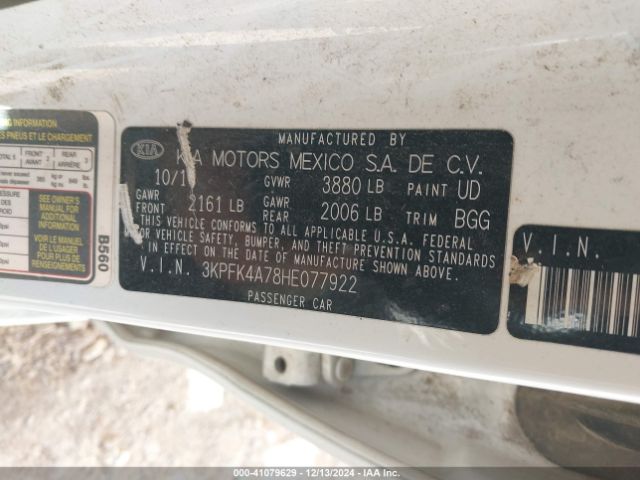 3KPFK4A78HE077922 KIA FORTE LX