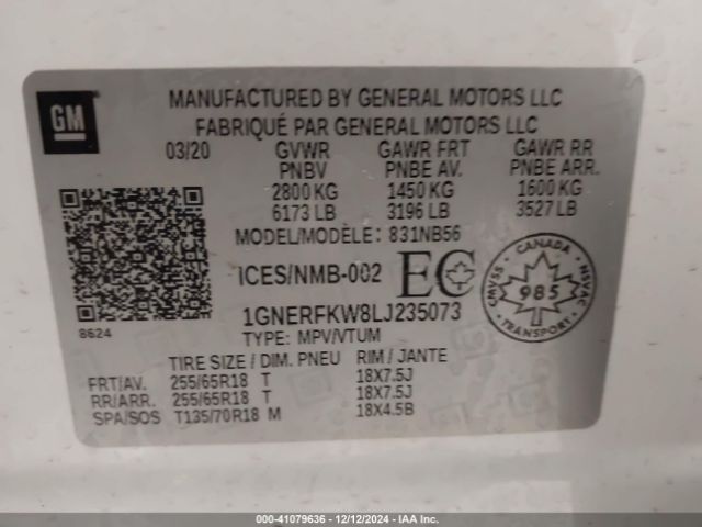 1GNERFKW8LJ235073 Chevrolet Traverse Fwd Ls