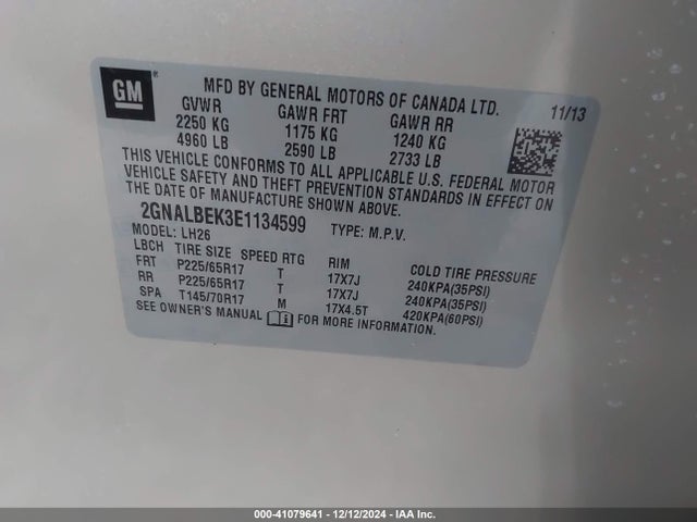 Chevrolet EQUINOX 1LT 2014 2GNALBEK3E1134599 Image 9