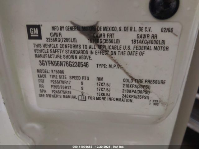 2006 CADILLAC ESCALADE ESV 3GYFK66N76G230546 Photo 8