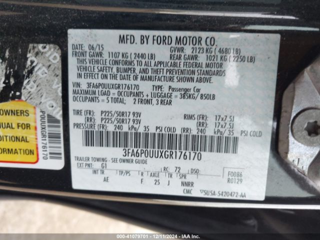 Ford Fusion Hybrid S 2016 3FA6P0UUXGR176170 Image 9