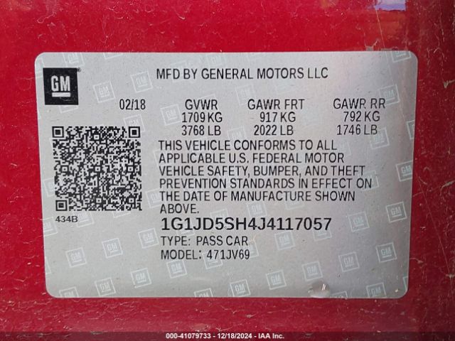 1G1JD5SH4J4117057 Chevrolet Sonic Lt Auto