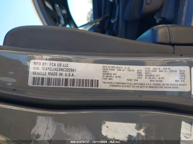 1C4RDJAG3NC222941 Dodge Durango Sxt Awd