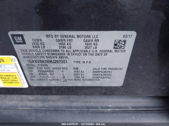 1GKKVSKD6HJ287201 GMC Acadia Limited