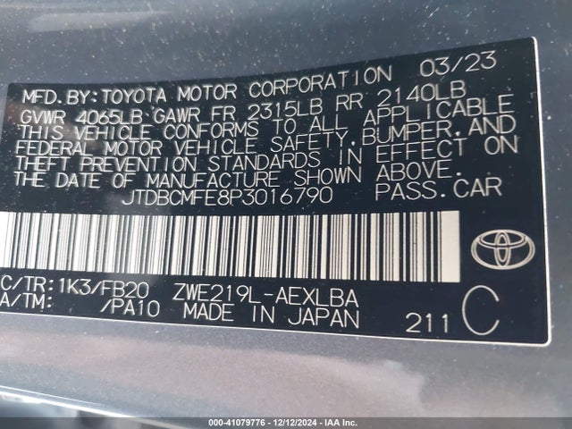 Toyota Corolla Hybrid Le 2023 JTDBCMFE8P3016790 Image 9