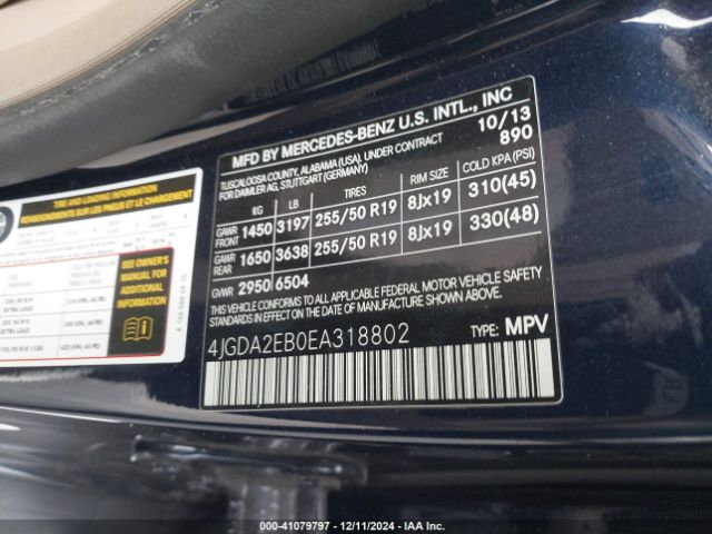 4JGDA2EB0EA318802 Mercedes-Benz Ml 350 Bluetec 4matic