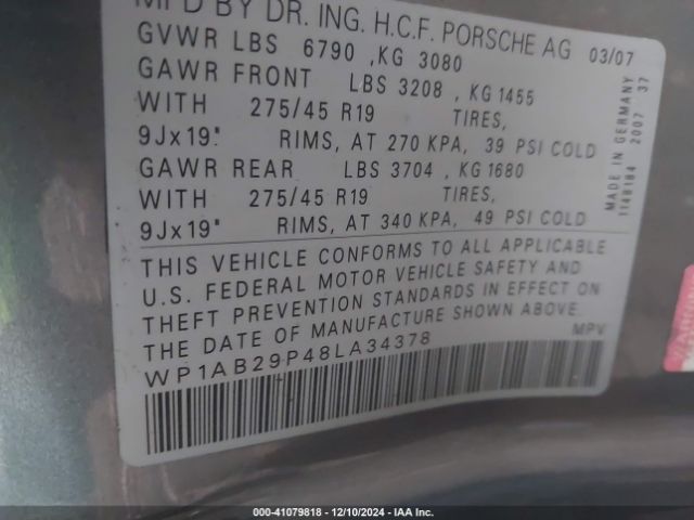 2008 PORSCHE CAYENNE WP1AB29P48LA34378 Photo 8