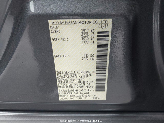 Nissan Altima 2.5 S 2017 1N4AL3AP8HN347377 Image 9
