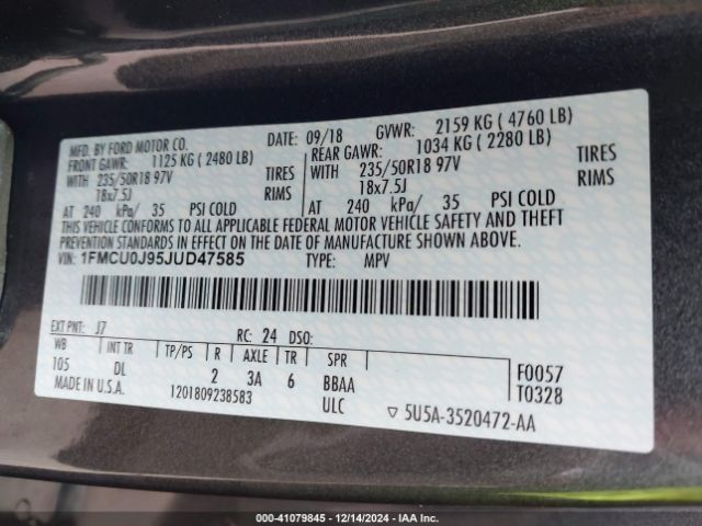 2018 FORD ESCAPE 1FMCU0J95JUD47585 Photo 8