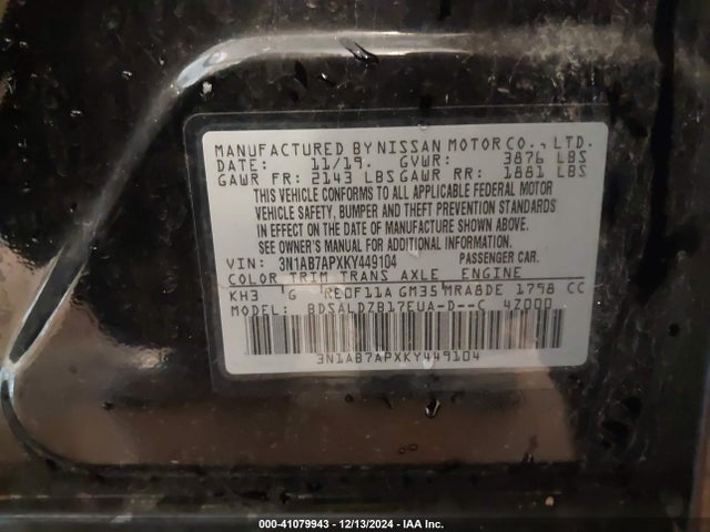 Nissan SENTRA SV 2019 3N1AB7APXKY449104 Image 9