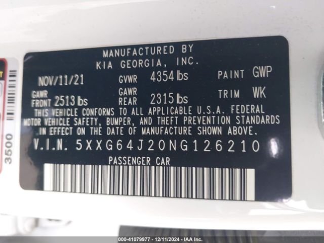 5XXG64J20NG126210 KIA K5 Gt-line