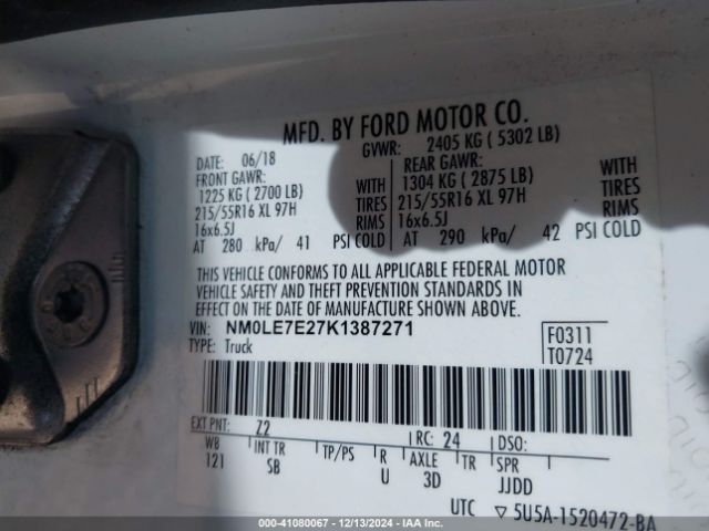 NM0LE7E27K1387271 Ford Transit Connect Xl