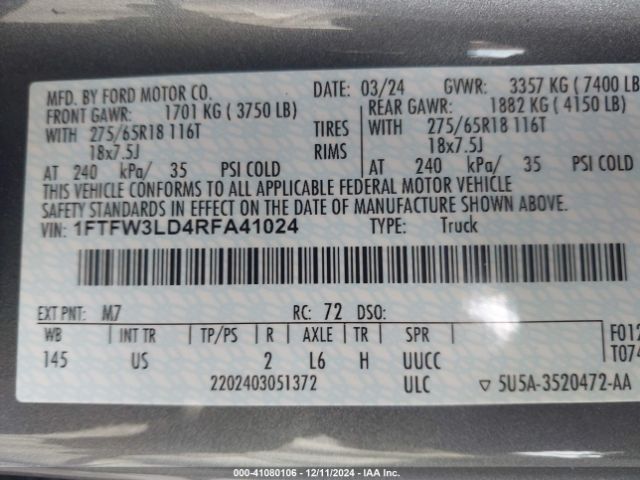1FTFW3LD4RFA41024 Ford F-150 Xlt