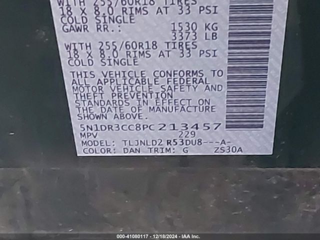 5N1DR3CC8PC213457 Nissan Pathfinder Sl 4wd
