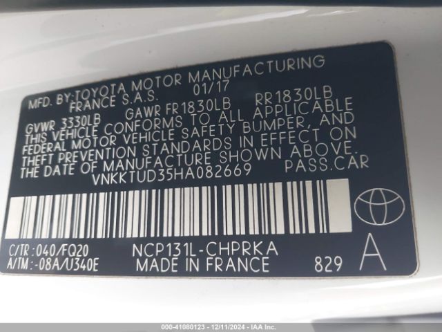 VNKKTUD35HA082669 Toyota YARIS L