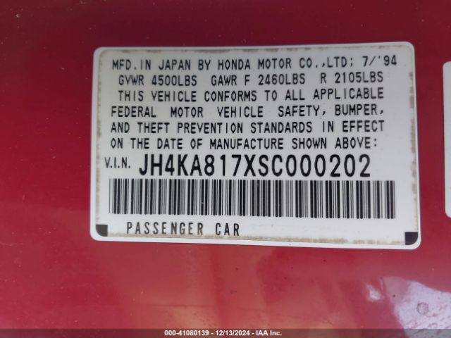 1995 ACURA LEGEND JH4KA817XSC000202 Photo 8