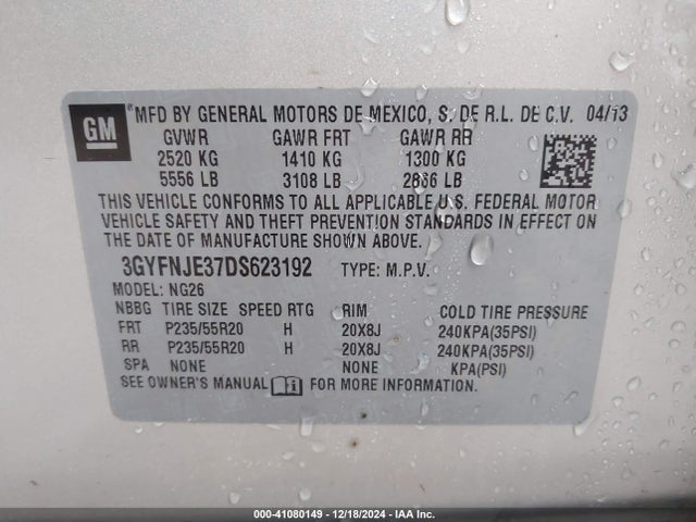 2013 CADILLAC SRX 3GYFNJE37DS623192 Photo 8