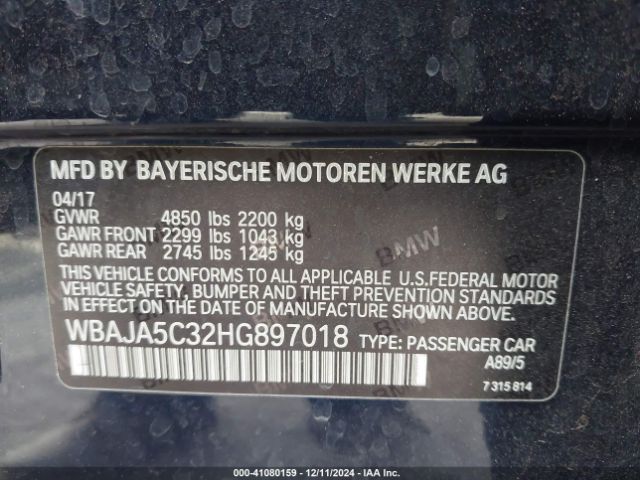 WBAJA5C32HG897018 BMW 530I