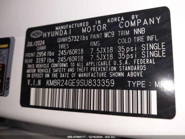 KM8R24GE9SU833359 Hyundai Palisade Sel