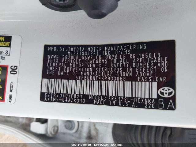 Toyota COROLLA LE 2019 5YFBURHE4KP933068 Image 9