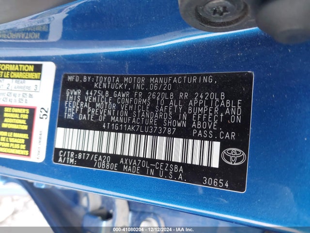 Toyota CAMRY SE 2020 4T1G11AK7LU373787 Image 9
