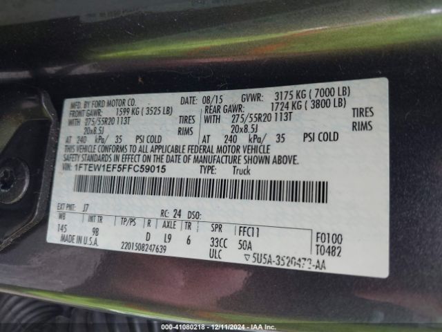 1FTEW1EF5FFC59015 Ford F-150 Platinum