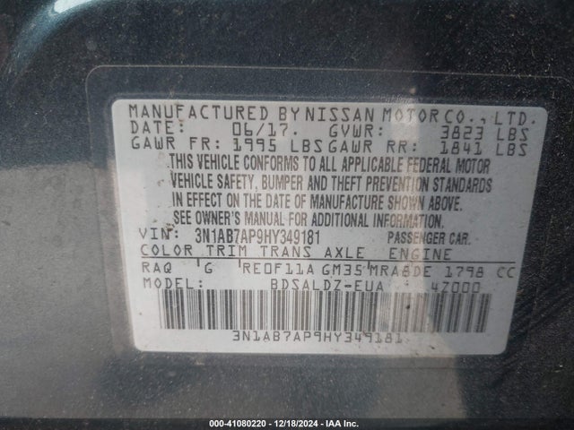 3N1AB7AP9HY349181 Nissan SENTRA SV