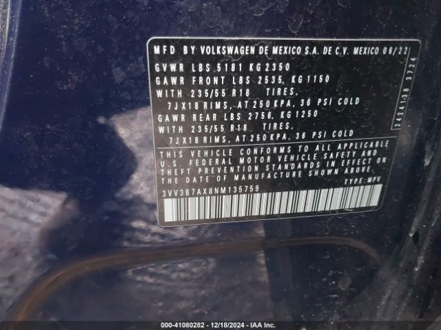 3VV3B7AX8NM135759 Volkswagen Tiguan 2.0t Se