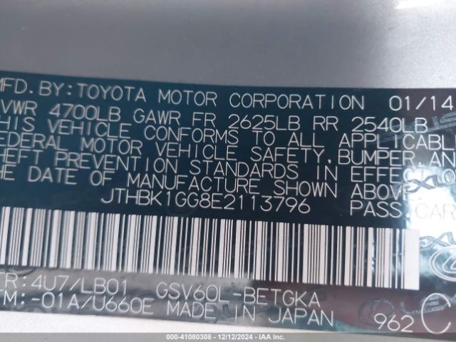 JTHBK1GG8E2113796 Lexus ES 350