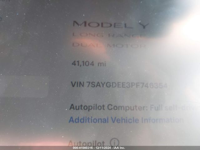 7SAYGDEE3PF746354 Tesla Model Y Awd/long Range Dual Motor All-wheel Drive