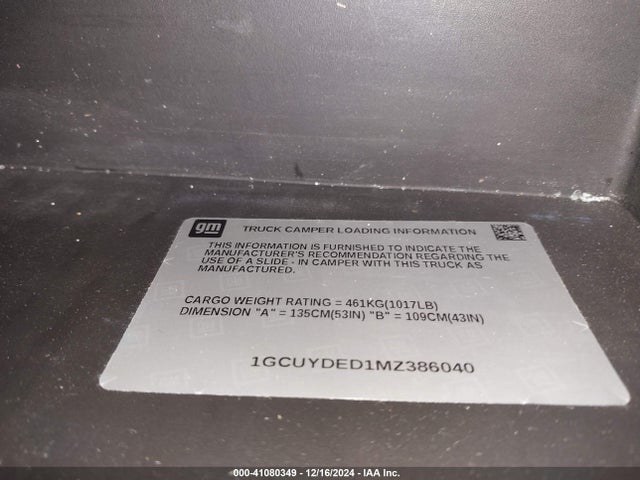 1GCUYDED1MZ386040 Chevrolet Silverado 1500 4wd  Standard Bed Lt