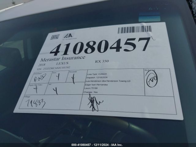 2T2ZZMCAXJC101302 Lexus RX 350