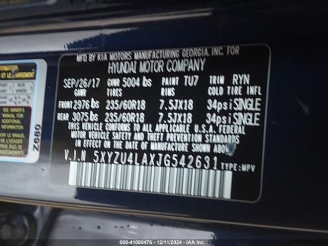 5XYZU4LAXJG542631 Hyundai Santa Fe Sport 2.0t