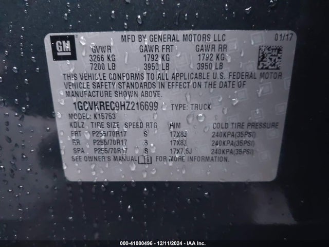 1GCVKREC9HZ216699 Chevrolet Silverado 1500 1lt
